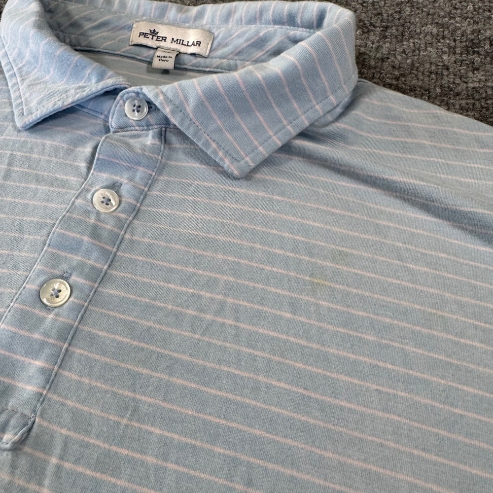 Peter Millar Polo Shirt Mens XL Striped Pima Cotton Tencel Blue Pink MS22K27